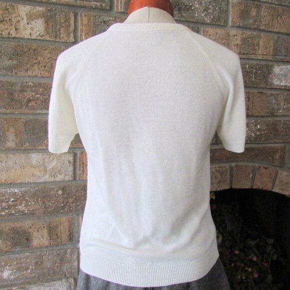 VINTAGE SWEATER, M, OFF-WHITE SHORT-SLEEVE ROCKABILLY ORIGINAL, Bust 36" - Picture 5 of 5